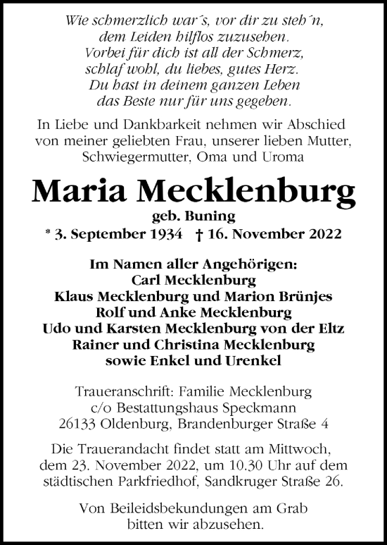 Anzeige von Maria Mecklenburg von OM-Medien