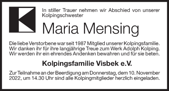 Anzeige von Maria Mensing von OM-Medien