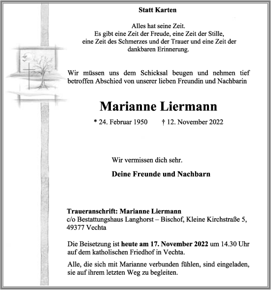 Anzeige von Marianne Liermann von OM-Medien
