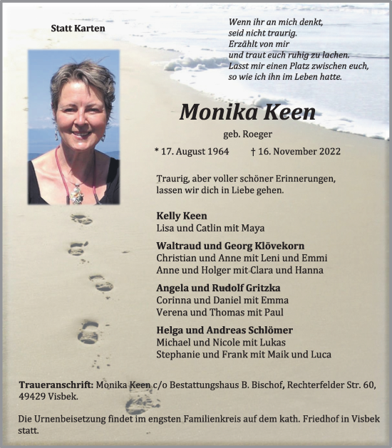 Anzeige von Monika Keen von OM-Medien