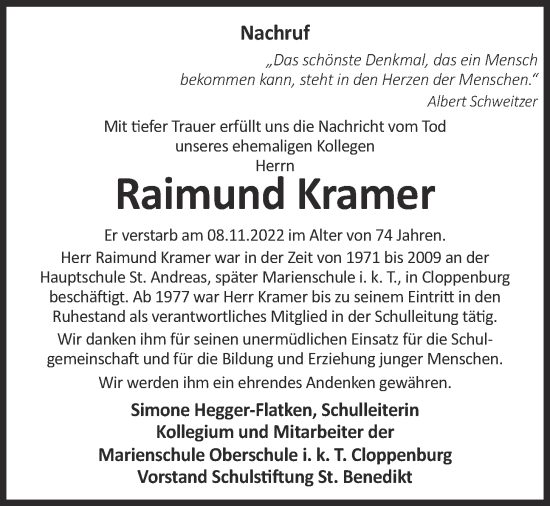 Anzeige von Raimund Kramer von OM-Medien