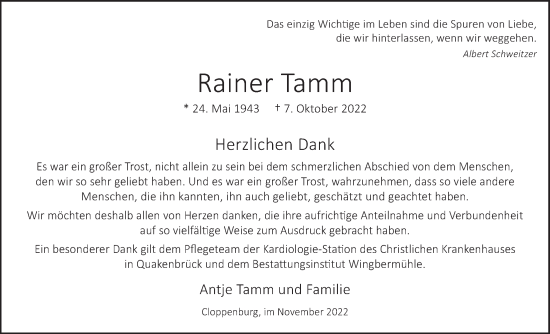 Anzeige von Rainer Tamm von OM-Medien