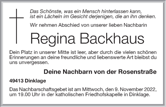 Anzeige von Regina Backhaus von OM-Medien