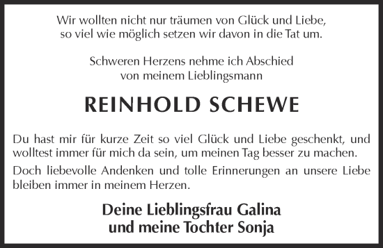 Anzeige von Reinhold Schewe von OM-Medien