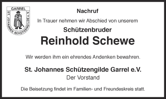 Anzeige von Reinhold Schewe von OM-Medien