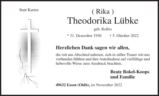 Anzeige von Theodorika Lübke von OM-Medien