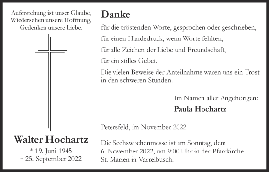Anzeige von Walter Hochartz von OM-Medien