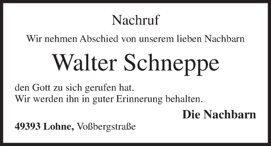 Anzeige von Walter Schneppe von OM-Medien