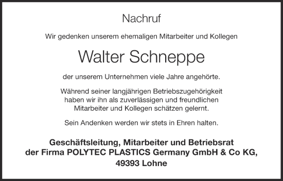 Anzeige von Walter Schneppe von OM-Medien