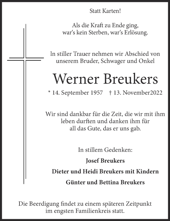 Anzeige von Werner Breukers von OM-Medien