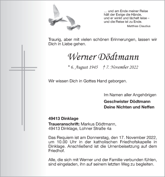 Anzeige von Werner Dödtmann von OM-Medien