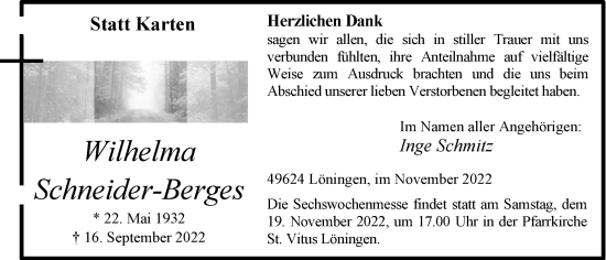 Anzeige von Wilhelma Schneider-Berges von OM-Medien