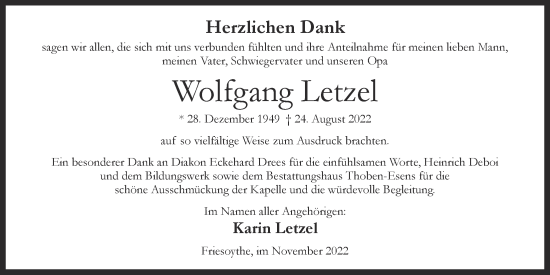 Anzeige von Wolfgang Letzel von OM-Medien