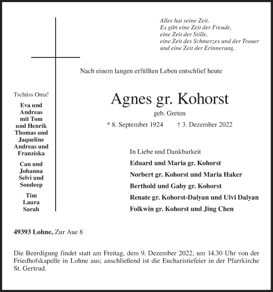 Anzeige von Agnes gr. Kohorst von OM-Medien