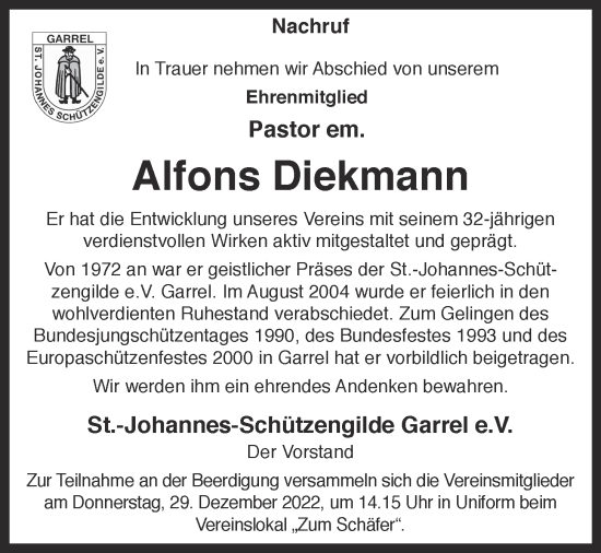 Anzeige von Alfons Diekmann von OM-Medien
