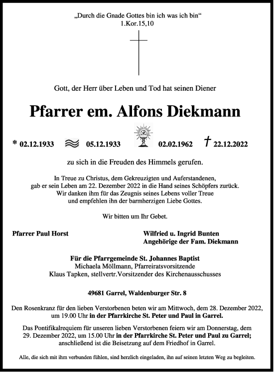 Anzeige von Alfons Diekmann von OM-Medien