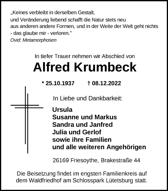 Anzeige von Alfred Krumbeck von OM-Medien