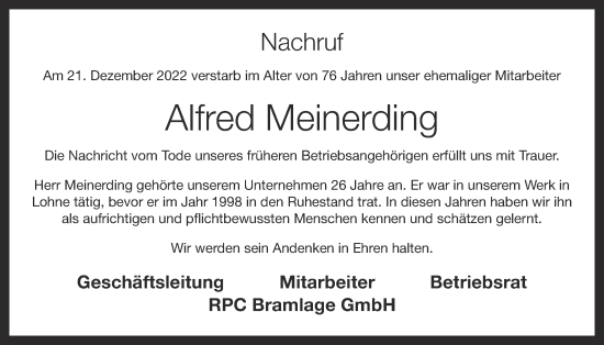 Anzeige von Alfred Meinerding von OM-Medien