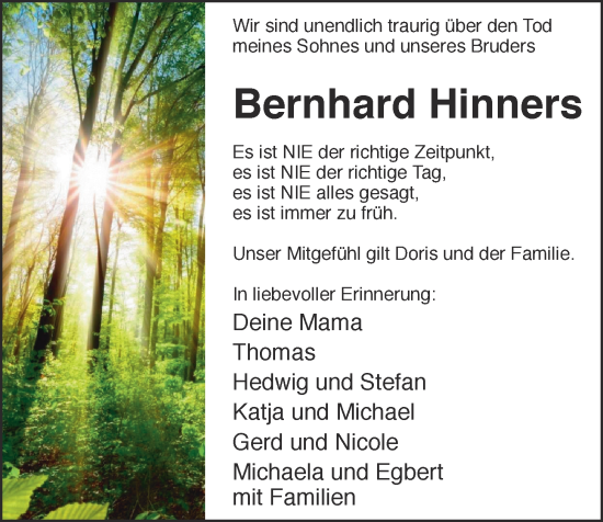 Anzeige von Bernhard Hinners von OM-Medien