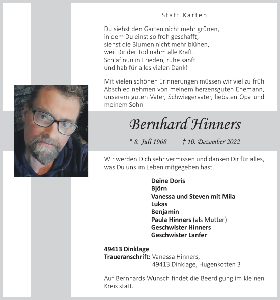 Anzeige von Bernhard Hinners von OM-Medien