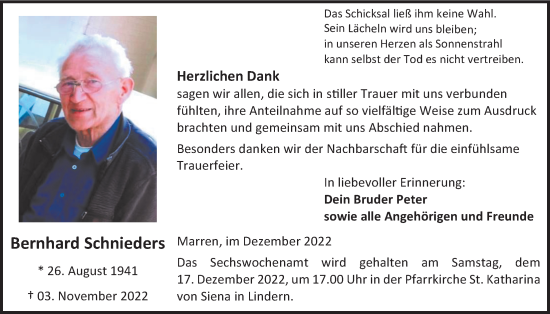 Anzeige von Bernhard Schnieders von OM-Medien