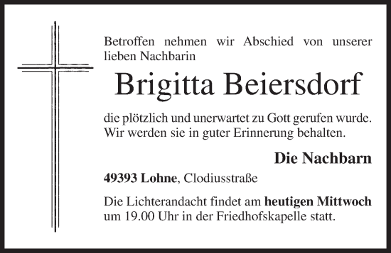 Anzeige von Brigitta Beiersdorf von OM-Medien