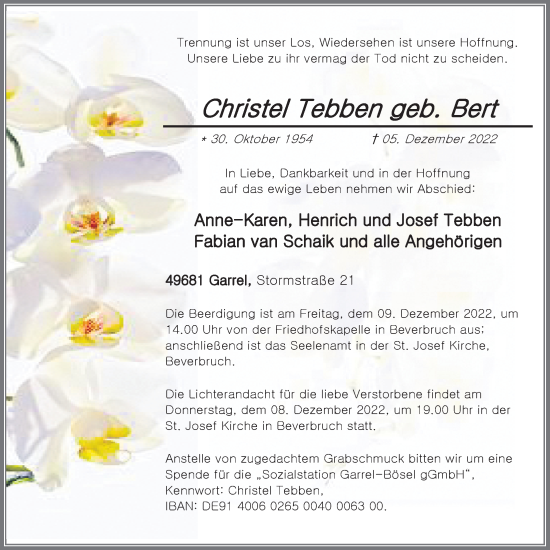 Anzeige von Christel Tebben von OM-Medien