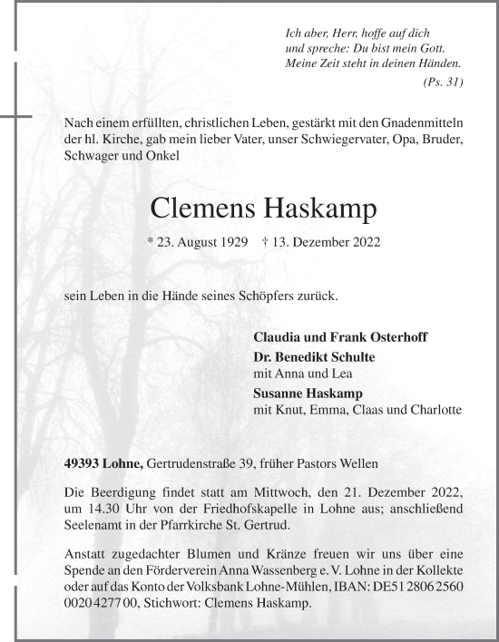 Anzeige von Clemens Haskamp von OM-Medien