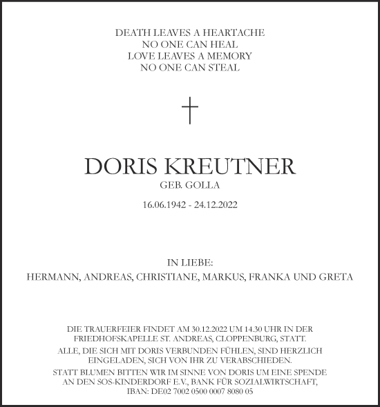Anzeige von Doris Kreutner von OM-Medien
