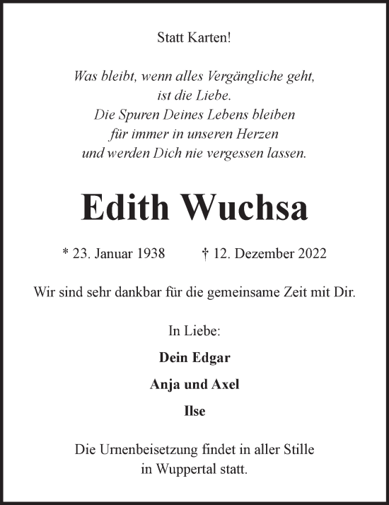 Anzeige von Edith Wuchsa von OM-Medien