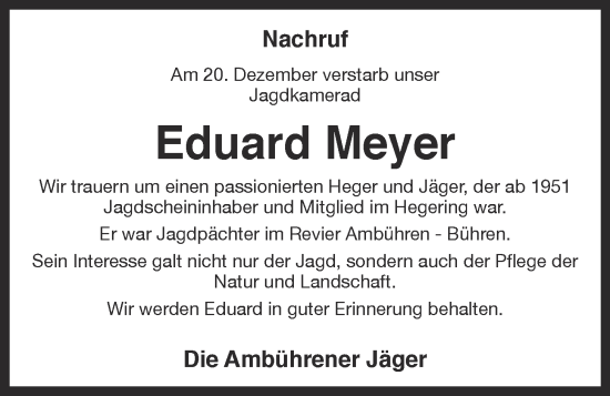 Anzeige von Eduard Meyer von OM-Medien