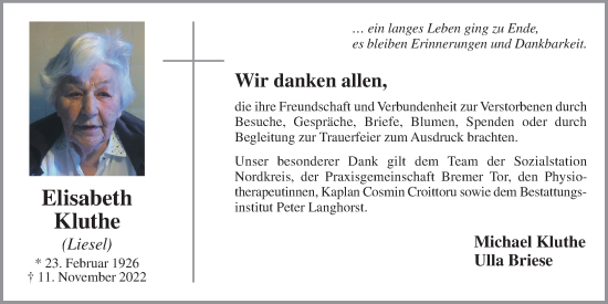Anzeige von Elisabeth Kluthe von OM-Medien