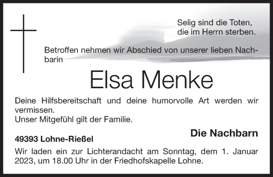 Anzeige von Elsa Menke von OM-Medien