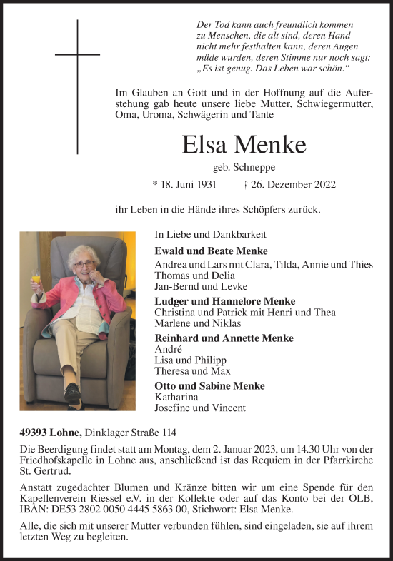 Anzeige von Elsa Menke von OM-Medien