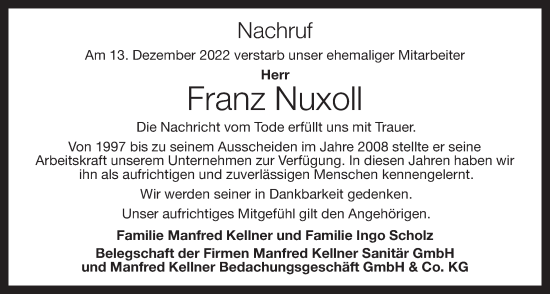Anzeige von Franz Nuxoll von OM-Medien