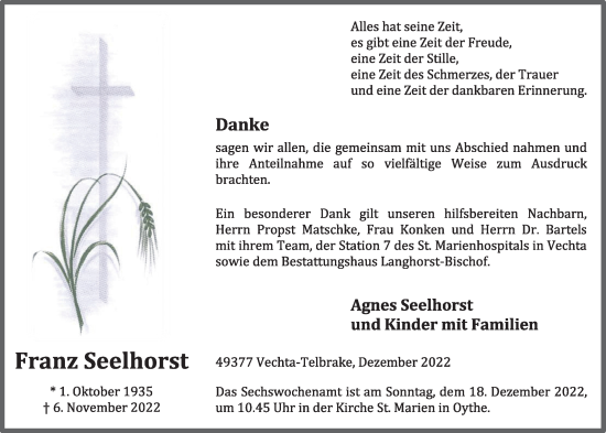 Anzeige von Franz Seelhorst von OM-Medien