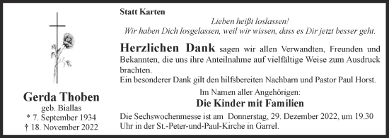 Anzeige von Gerda Thoben von OM-Medien