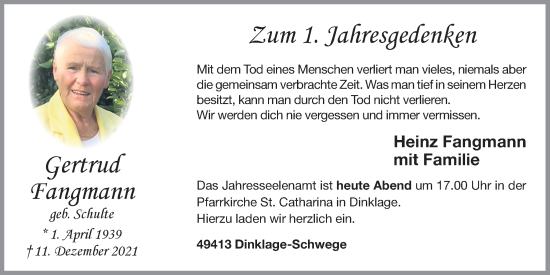 Anzeige von Gertrud Fangmann von OM-Medien