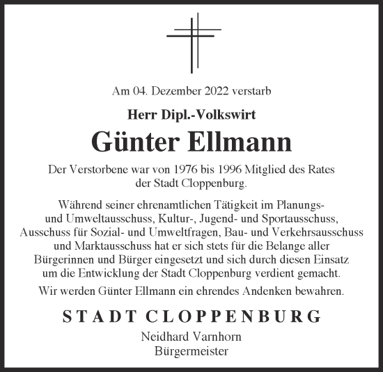 Anzeige von Günter Ellmann von OM-Medien