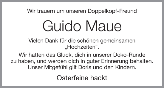 Anzeige von Guido Maue von OM-Medien