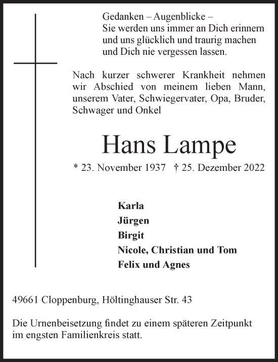 Anzeige von Hans Lampe von OM-Medien