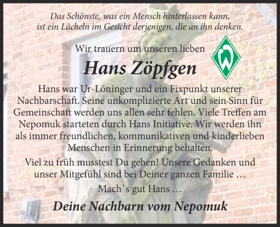 Anzeige von Hans Zöpfgen von OM-Medien