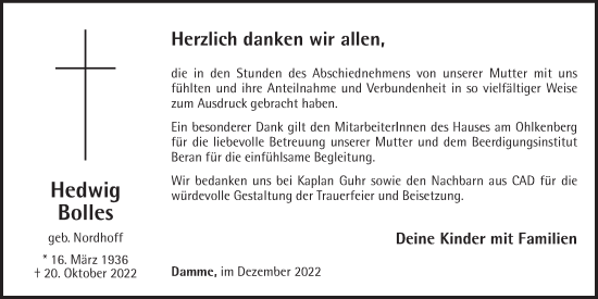 Anzeige von Hedwig Bolles von OM-Medien