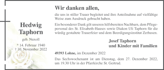 Anzeige von Hedwig Taphorn von OM-Medien