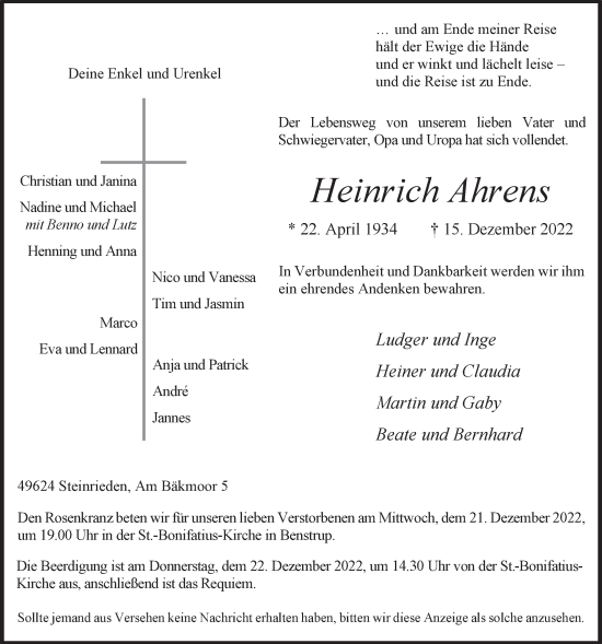 Anzeige von Heinrich Ahrens von OM-Medien