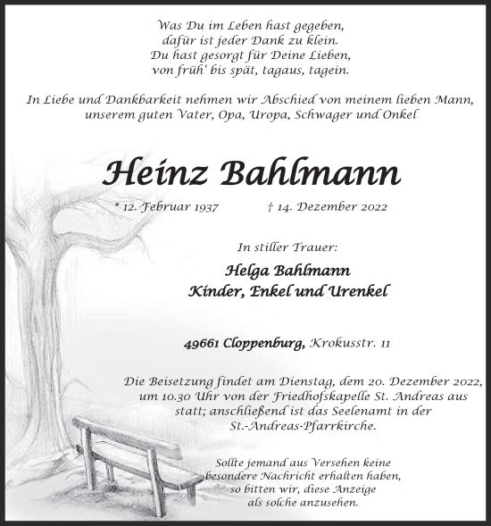 Anzeige von Heinz Bahlmann von OM-Medien