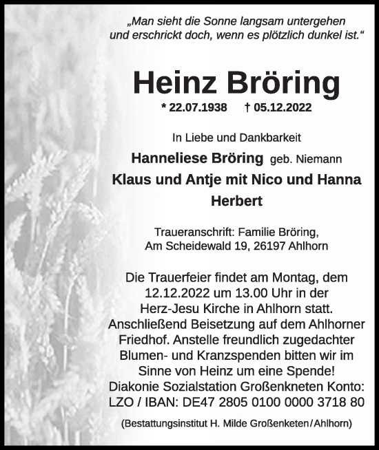 Anzeige von Heinz Bröring von OM-Medien