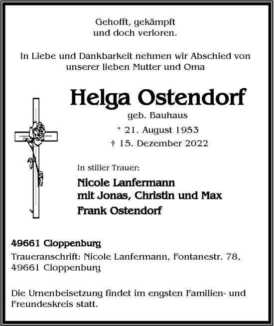 Anzeige von Helga Ostendorf von OM-Medien