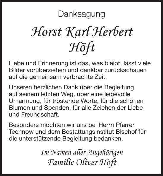 Anzeige von Horst Karl Herbert Höft von OM-Medien