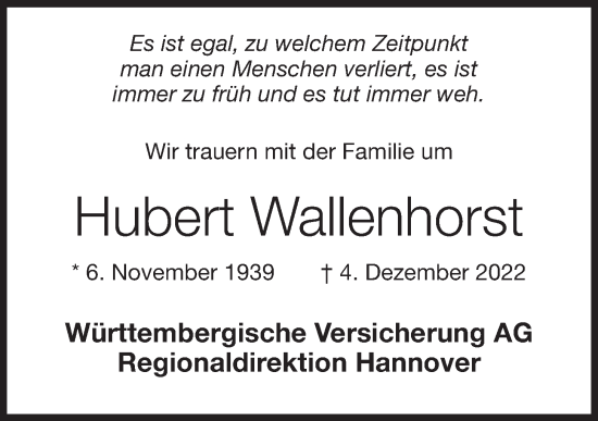 Anzeige von Hubert Wallenhorst von OM-Medien